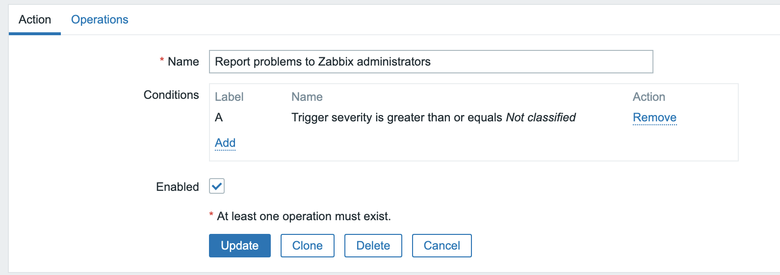 Enable Report problems to Zabbix administrators
